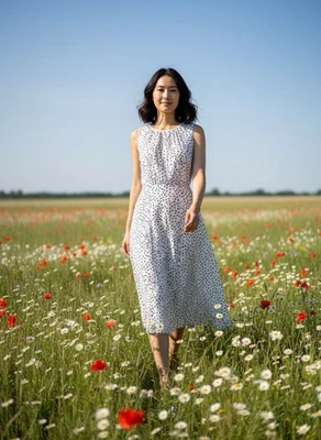 Damen-Kleid, Gr. 38, weiß - gemustert, neu mit Etikett - Bild 1 von 4