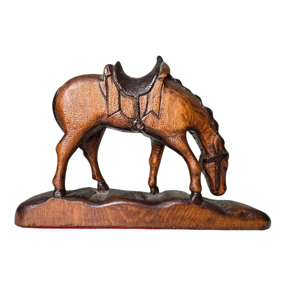 Vintage Western Folk Art Hand Carved Wooden Horse with Saddle Figurine - Image 2 of 4