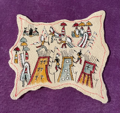 #ad #ad BY RAINBOW HAND RARE MINIATURE LEDGER ART INDIAN SIOUX BUFFALO HIDE RUG 3.5quot; $35.00
