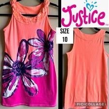 Justice Girl's Dress Orange Pink Flower Glitter Sequin Sleeveless Short Size 10