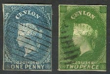 Ceylon 1857-59 1d & 2d used stamps, watermark star, SG: 2 & 3b, lovely stamps, S