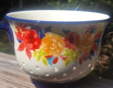 Pioneer Woman Flea Market Ceramic Berry Bowl Strainer Colander With Handels