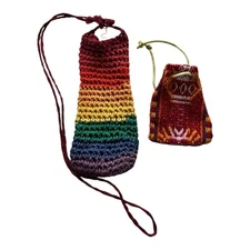 2 Small Accessory Bags Pouches With Drawstrings - Rainbow Color & S American
