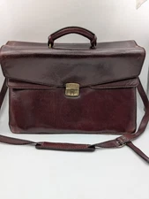 Vtg Tumi Full Grain Leather Expandable Briefcase Brown Key Lock Italy 16x12x7