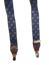 CAS W Germany Men's Elastic Suspenders Navy Red Diamond Pattern Clip On Tips