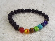 Mixed Colorful Stone & Lava Rock Bead Stretch Bracelet (G9)