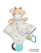 Modern Baby Yellow Gray Giraffe Lovey Security Blanket Teether Rattle