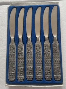 VINTAGE KONGE TINN NORWEGIAN PEWTER # 357  6 FRUIT KNIV ES