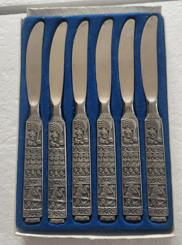 VINTAGE KONGE TINN NORWEGIAN PEWTER # 357  6 FRUIT KNIV ES