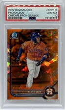 2022 Bowman Chrome Sapphire Pedro Leon #BCP115 Orange /50 PSA 10 Color Match HOU