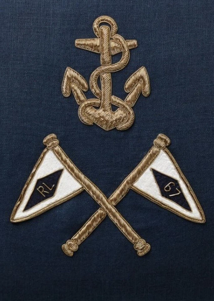 NUEVO RALPH LAUREN HOGAR ALMOHADA ANCLA BANDERA LINGOTES DORADOS PUNTO GRUESO Foto 4 de 4