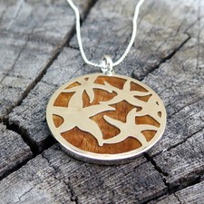 Koa Wood Hawaiian Jewelry Starfish Silver Rhodium Plated Brass Pendant BRP1021