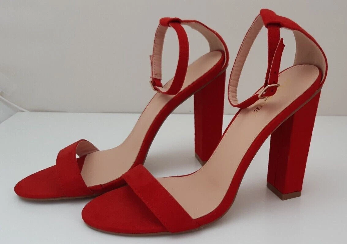 Day Vine Red Suede Effect High Heels Ankle Strap Shoes. Size UK 7 EU 41 New