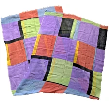 Large Scarf Wool Wrap Shawl Blue Purple Green Orange Black 72x28”Woman Plaid