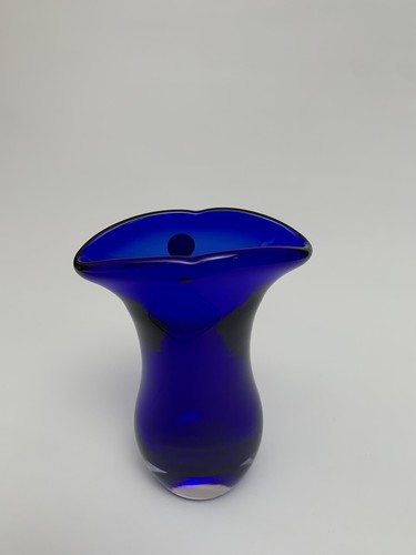 Vaso vintage blu cobalto MCM Art Déco cristallo marca made in China - Foto 7 di 12