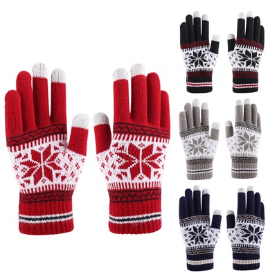 Warm Gloves Snowflake Printing Knitted Mittens for Unisex Winter Hand Protector
