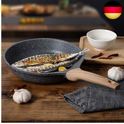JUSTUP Geteilte Eierpfanne Mit Antihaft – 4-Fach Granitpfanne Für Eier & Frühstück, 19,1 Cm, Mit Holzgriff Für Alle Herdarten
