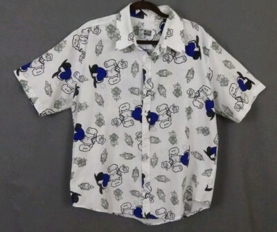 Weekend Warrior Popeye The Sailor Man Short Sleeve AOP Graphic Button Up Mens XL