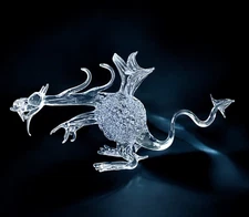 Dragon Art Blown Crystal Glass Figurine Chinese Dragon Glassware 9 1/2" long