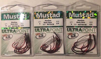 Mustad W37754NP-BN RED Weedless WACKY  Hooks Size 1/0 2/0 3/0 CHOOSE 