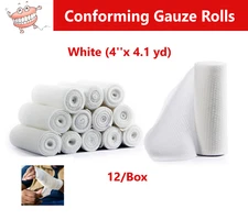 AMGoods Conforming Stretch Gauze Bandage Roll 4″ inch, 12 Rolls/Box Cotton Rolls