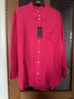 M & S. FUSHSIA PINK PURE LINEN BLOUSE SIZE 20 BNWT