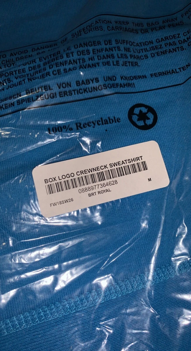 Supreme FW18 Bright Royal Box Logo Crewneck Medium New 100