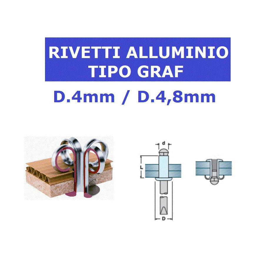 RIVETTI A FIORE FARFALLA GRAF D.4mm D.4,8mm IN ALLUMINIO CHIODO ACCIAIO ZINCATO - Immagine 4 di 4