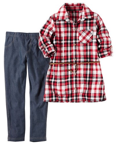 New Carter's 5 year Girls 2 Piece Outfit Set Holiday Plaid Tunic Top & Leggings - Picture 3 of 3