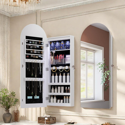Lockable 43'' Wall-Mounted Jewelry Organizer & Full-Length Mirror with Lights