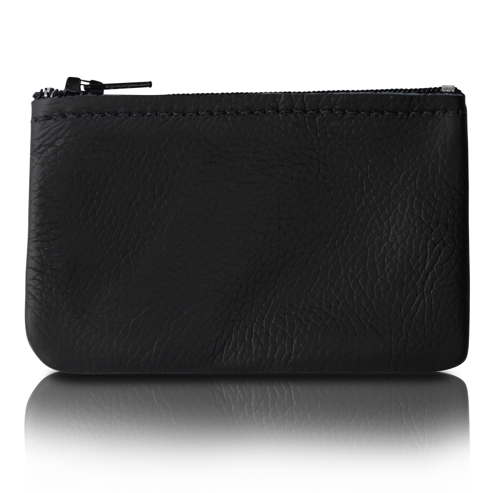"Genuine Leather Small Zipper Pouch Coin Purse for Women Change 4\"x2.5\", Black"