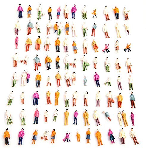 Airlxf 100PCS HO Scale Tiny People Set - Mixed Painted Plastic Figures