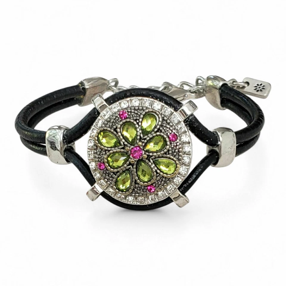 Two Ginger Snap Silver Tone Leather Bracelets w/ 5 Interchangeable Snaps - Image 2 of 4