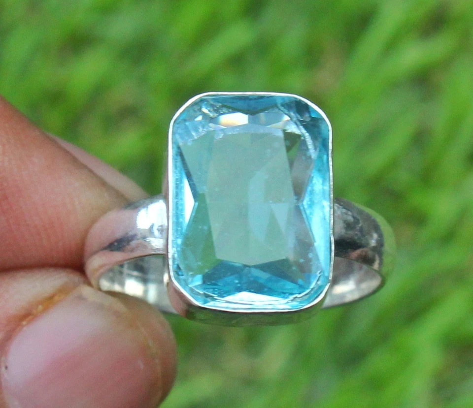 Лабораторный аквамарин 925 пробы группы и заявление кольцо ручной работы кольцо все размер - Изображение 3 из 4