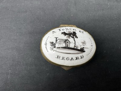 Antique 18th Century Bilston English Enamel Patch Box, A Token of Regard