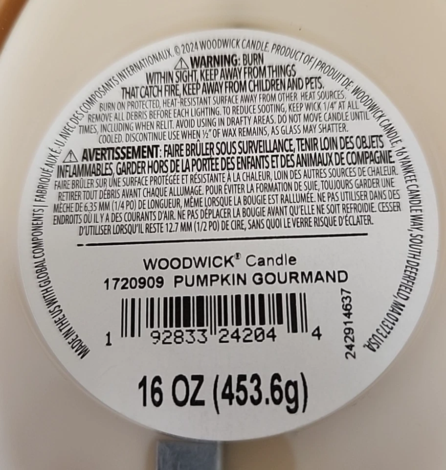 Woodwick Trilogy 16 oz. Vela: bombón de calabaza/mantequilla de calabaza/aromas de miel blanca Foto 3 de 3