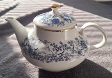 Piesau VEB Porzellanwerk Lichte Kanne Tee Kaffee Alt Blau Gold Vintage Sammler