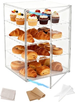Large Pastry Display Case, 4-Layer Adjustable Corner Bread Box for Kitchen