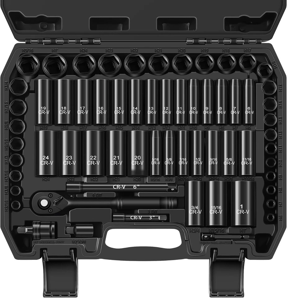 64-Piece SAE & Metric Socket Set with 72-Tooth Ratchet Wrench - Chrome Vanadium - Image 3 of 4