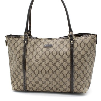 GUCCI 197953 213048 GG Monogram PVC Leather Brown Vintage Tote Bag Gold Hardware