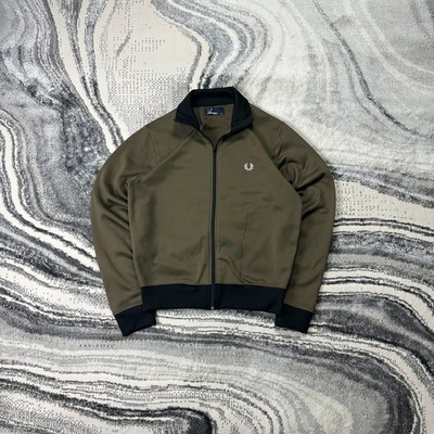 Vintage Fred Perry Full Zip Size XS Khaki Funnel Neck Tracksuit Top Track Jacket