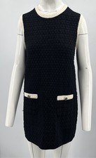 Chanel Black Crochet Knit Sleeveless Mini Dress w/ CC Logo Buttons sz 40
