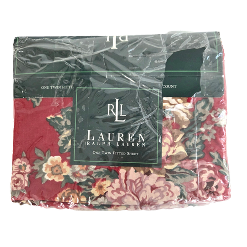 Ralph Lauren One Fitted Twin Sheet Marseilles Red Floral Unused - Picture 1 of 6