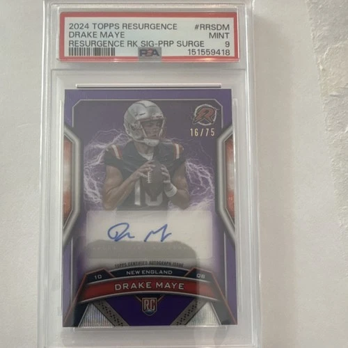 2024 Topps Resurgence Drake Maye RRS-DM Rookie Auto Purple Surge /75 PSA 9