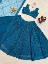 Attractive Faux Georgette Lehenga Choli With Teal Blue Dupatta For Engagement