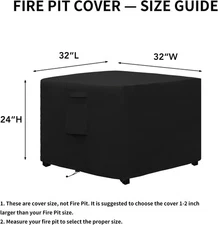 Square Fire Pit Cover Pits – 32"Wx32"Lx24"H 600D Waterproof Windproof Black