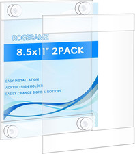 8.5 X 11 Acrylic Sign Holder with 12 Suction Cups, Clear Plastic Window Sign Hol