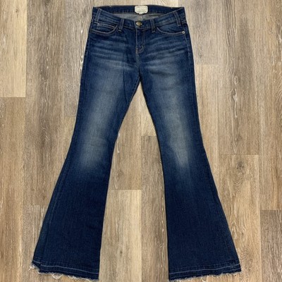 Current Elliot Blue Denim Jeans Women 26 Low Rise Bell Bottoms Released Raw Hem