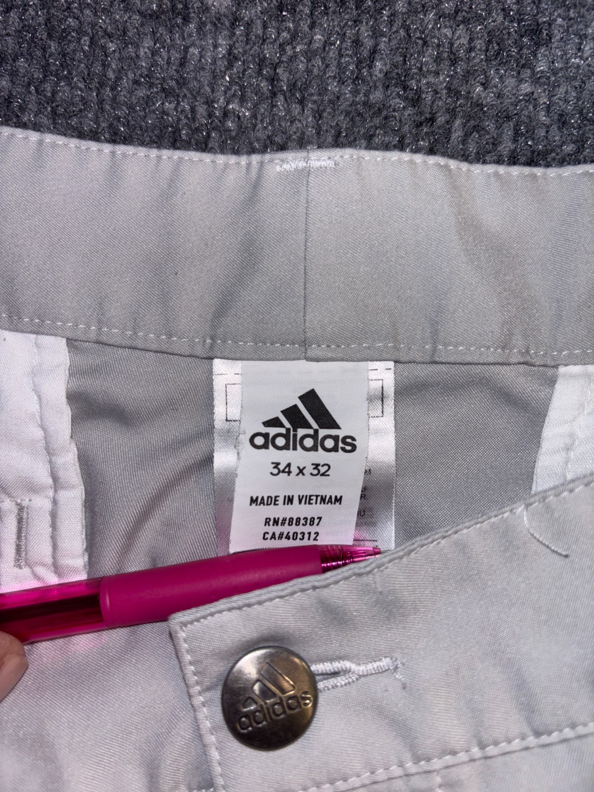 Adidas Golf Pants Men's 34x32 Gray Climalite 3 Stripes Pockets Straight Leg thumbnail 8