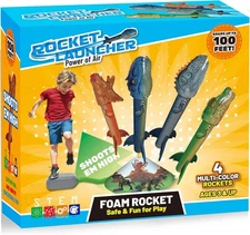 Dinosaur Rocket Launcher for Kids, 4 Rockets with Launcher Pad, Launch Up to 100